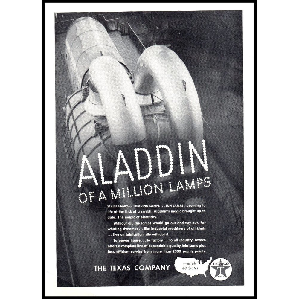 1940 Texaco Star Texas Oil Company Aladdin Lamps Vintage Print Ad Power Wall Art